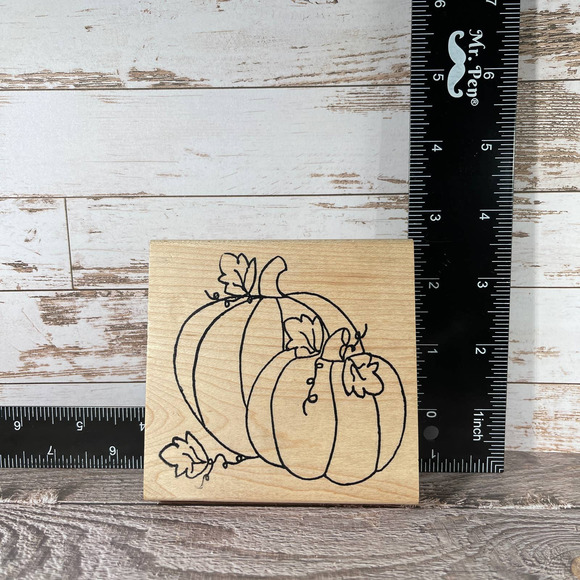 Morning Star Stamps A Pair of Whimsical Pumpkins Wooden Rubber Stamp Fall Autumn - Picture 4 of 4